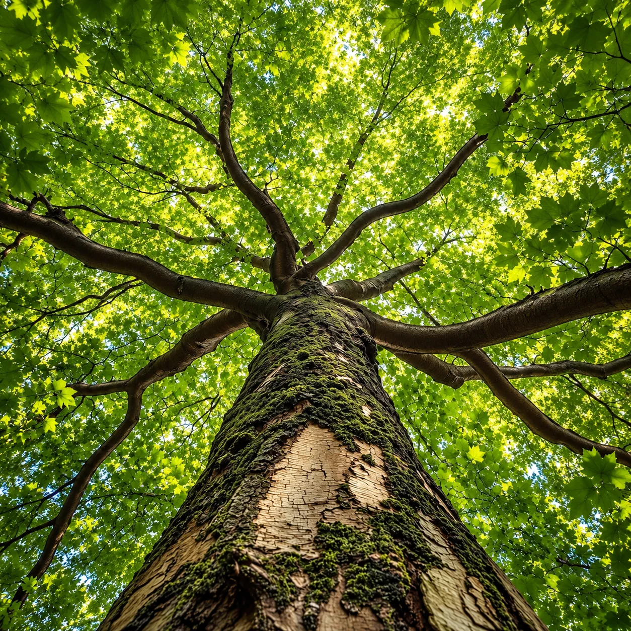 Árbol tropical visto desde abajo, símbolo de las raíces de Na Sü